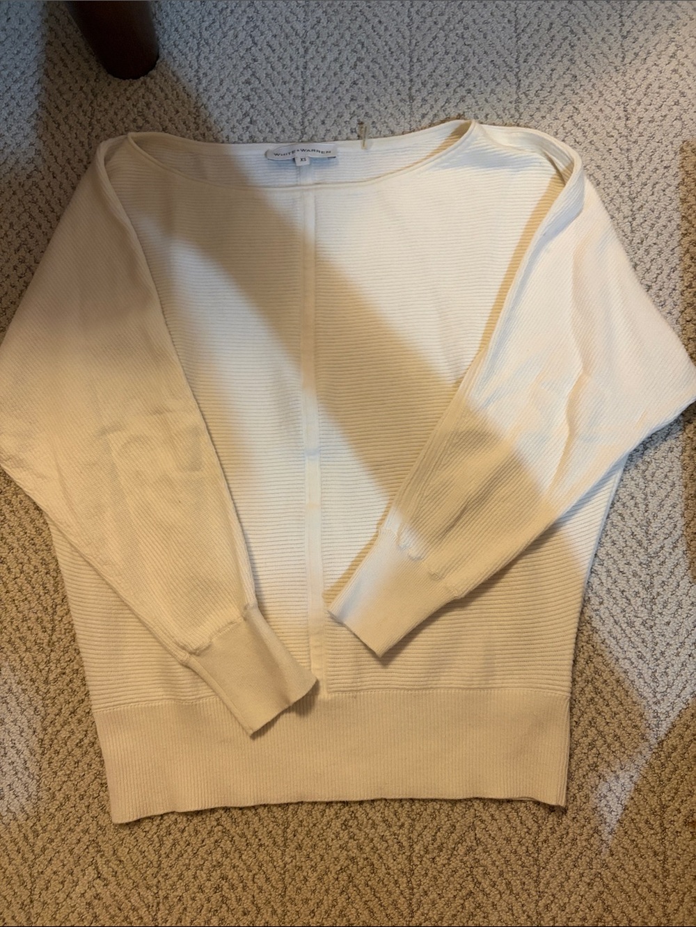White + Warren Cream Ribbed Scoop Neck Sweater SZ XS